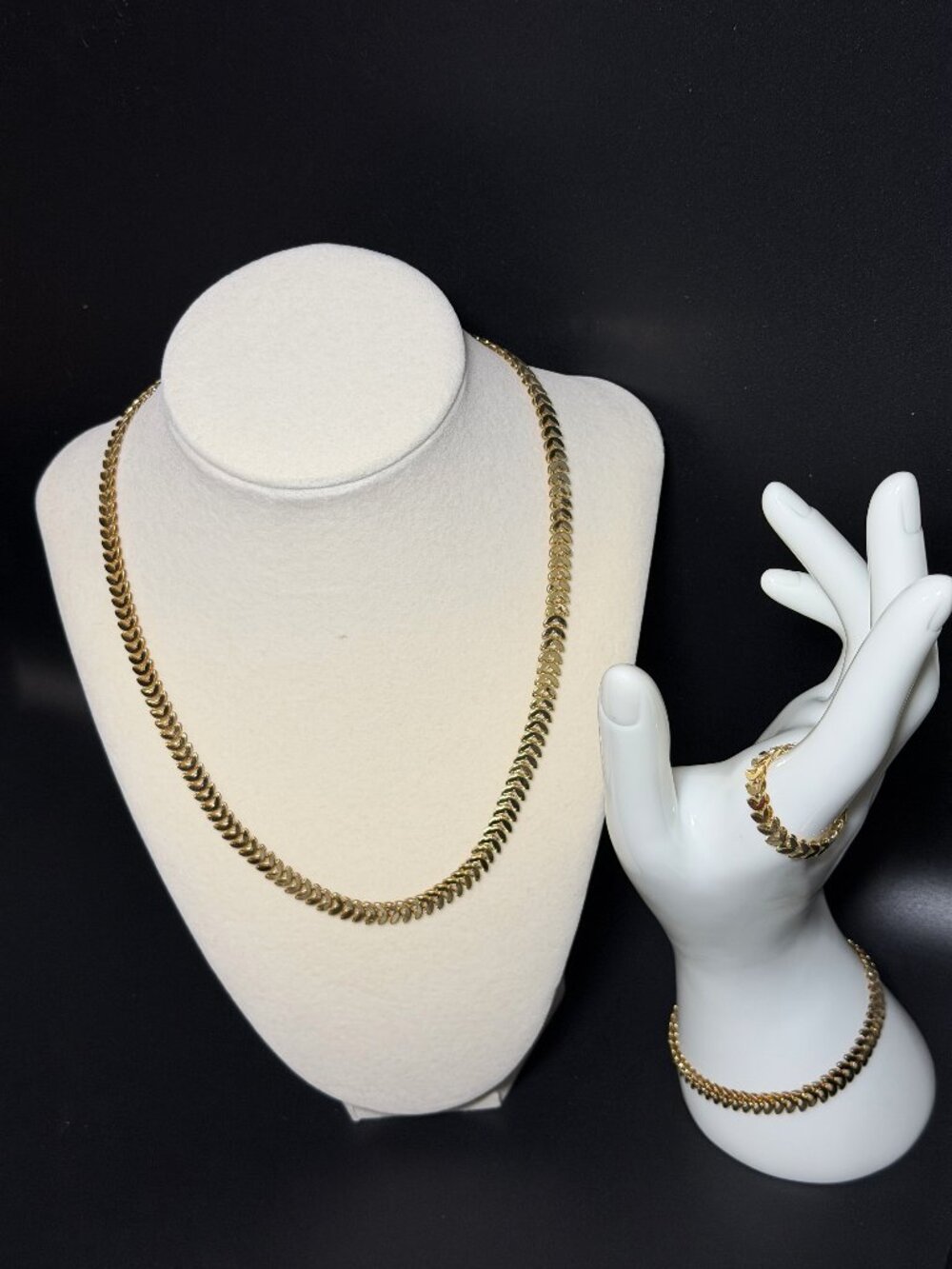 Vintage 14K Gold Plated Chevron Link Chain Necklace Set